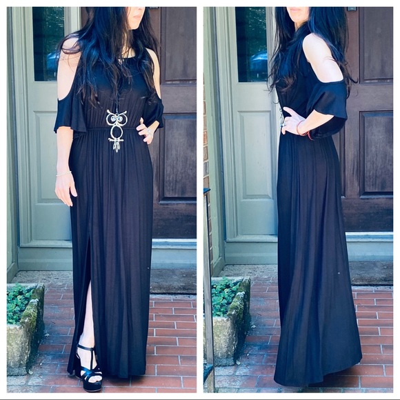 ShopEvelynne Dresses & Skirts - BLACK OFF THE SHOULDER GRECIAN MAXI DRESS